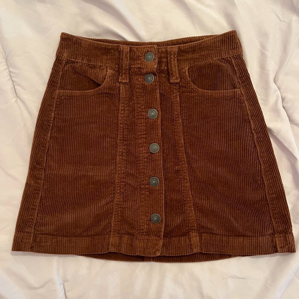 American Eagle Corduroy Button-Up Skirt Size 000 Regular Super Hi-Rise A-Line